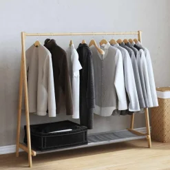 Kledingrek met schappen 106x34x102 cm bamboe><noscript><img width=