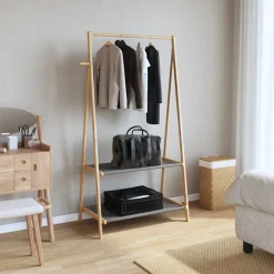 Kledingrek met schappen 96x45,5x150,5 cm bamboe>vidaXL Outlet