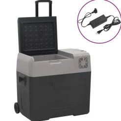 Keuken & Eetkamer*vidaXL Koelbox met wielen en adapter 30 L polypropeen zwart en grijs