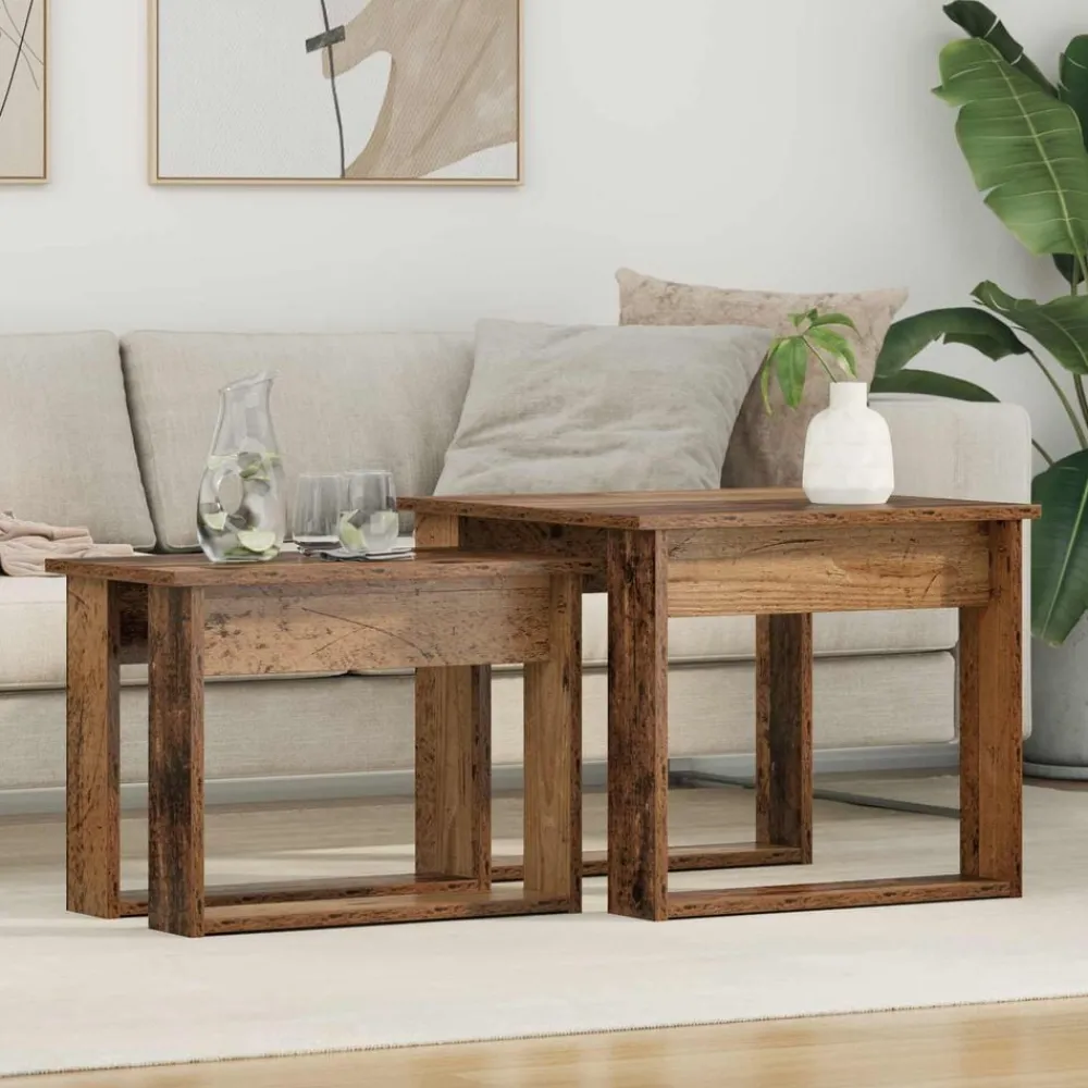 Tafels*vidaXL Koffietafel Set 2 pcs Oudhout Bewerkt hout Oud hout