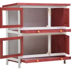 Huisdierbenodigdheden*vidaXL Konijnenhok voor buiten met 4 deuren hout Rood