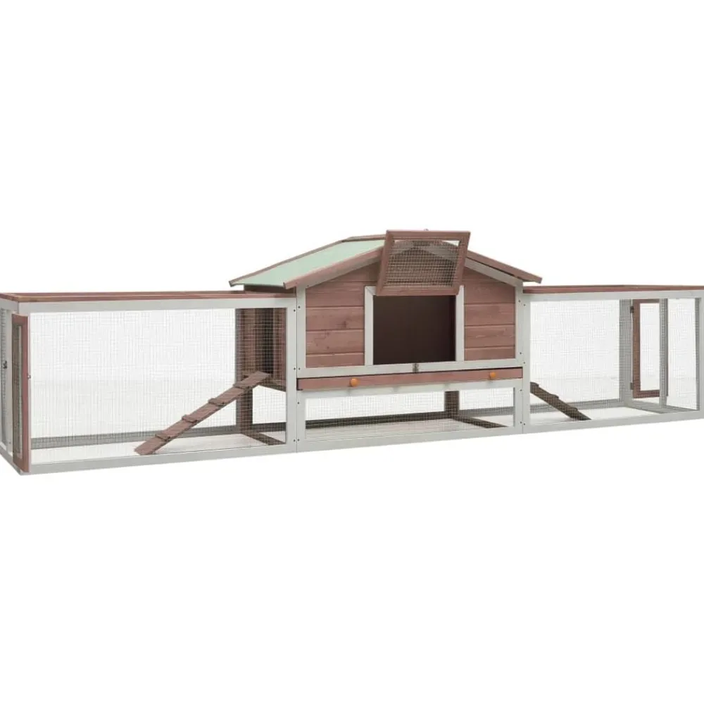 Huisdierbenodigdheden*vidaXL Konijnenhok 310x70x87 cm massief grenen- en vurenhout Mokka