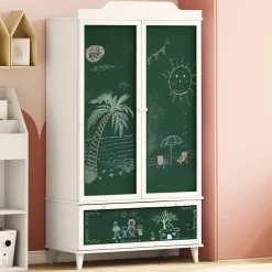 Kasten & Opbergmeubelen*vidaXL Krijtbord Kast met lade ROROS 90 x 45 x 165 cm Bewerkt hout Wit