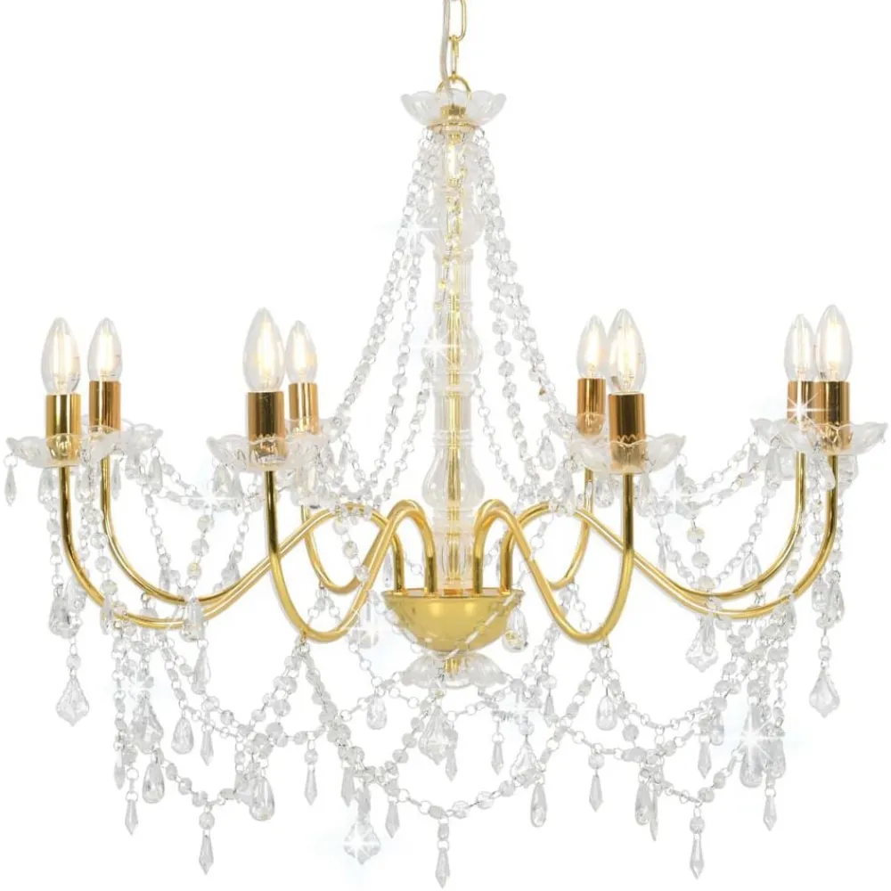 Verlichting*vidaXL Kroonluchter met kralen 8xE14 kleurig Goud