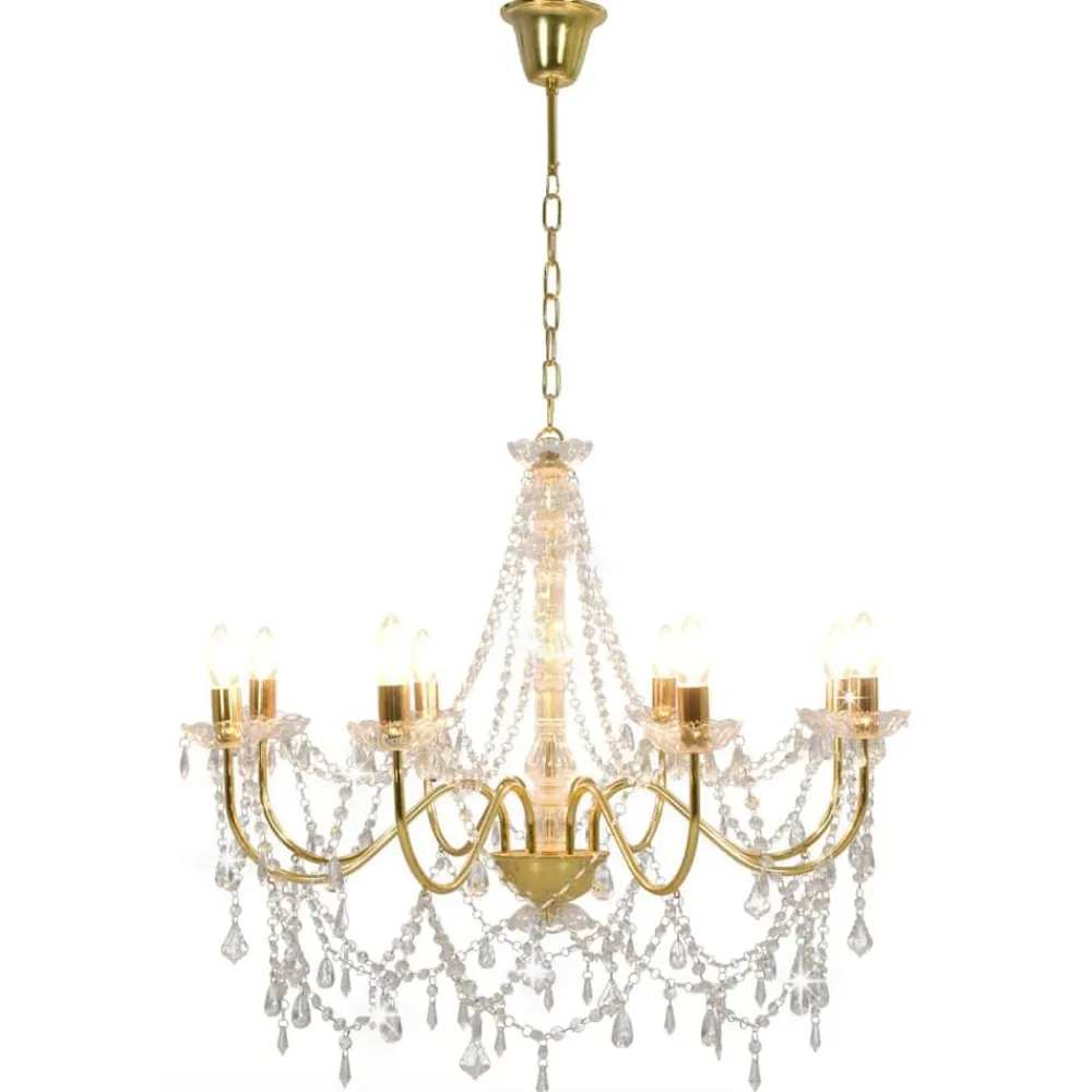 Verlichting*vidaXL Kroonluchter met kralen 8xE14 kleurig Goud