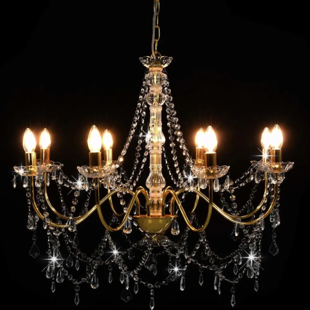 Verlichting*vidaXL Kroonluchter met kralen 8xE14 kleurig Goud