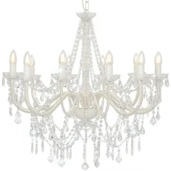 Verlichting*vidaXL Kroonluchter met kralen 12xE14 Wit