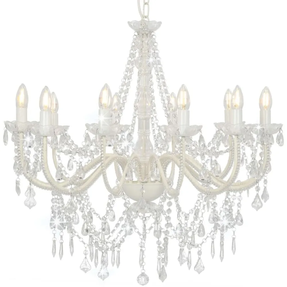 Verlichting*vidaXL Kroonluchter met kralen 12xE14 Wit