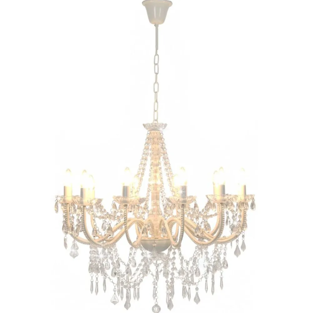 Verlichting*vidaXL Kroonluchter met kralen 12xE14 Wit