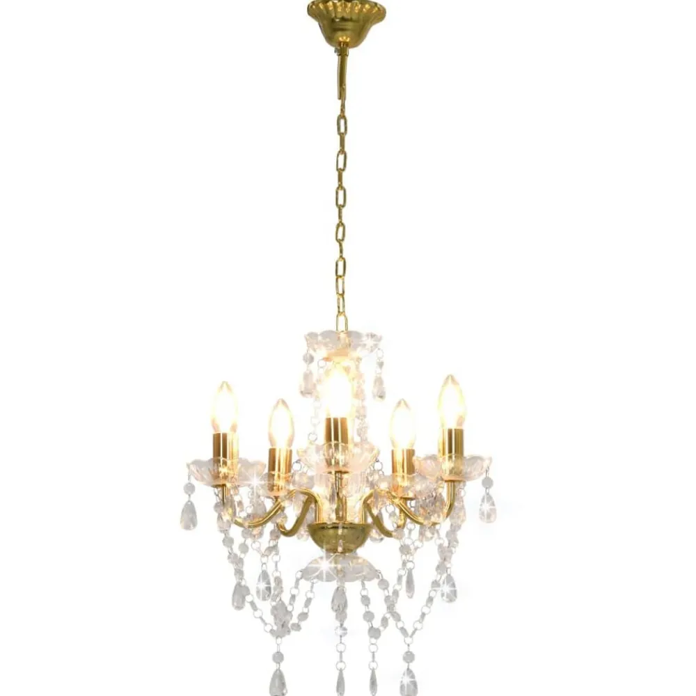 Verlichting*vidaXL Kroonluchter met kristallen kralen rond 5xE14 kleurig Goud