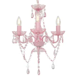 Verlichting*vidaXL Kroonluchter met kralen rond 3xE14 Roze