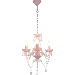 Verlichting*vidaXL Kroonluchter met kralen rond 3xE14 Roze