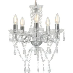 Verlichting*vidaXL Kroonluchter met kristallen kralen rond 5xE14 kleurig Zilver