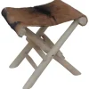 Stoelen*vidaXL Kruk inklapbaar geitenleer en massief teakhout