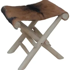 Stoelen*vidaXL Kruk inklapbaar geitenleer en massief teakhout