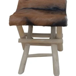 Stoelen*vidaXL Kruk inklapbaar geitenleer en massief teakhout