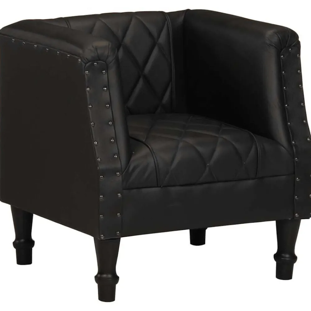 Stoelen*vidaXL Kuipstoel echt geitenleer Zwart