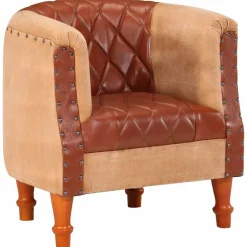 Stoelen*vidaXL Kuipstoel echt leer en massief mangohout Bruin