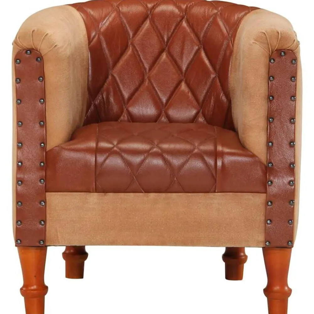 Stoelen*vidaXL Kuipstoel echt leer en massief mangohout Bruin