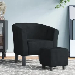 Stoelen*vidaXL Kuipstoel met voetenbank fluweel Zwart