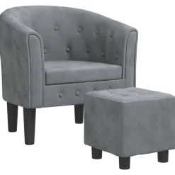 Stoelen*vidaXL Kuipstoel met voetenbank fluweel Donkergrijs