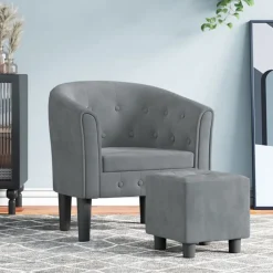 Stoelen*vidaXL Kuipstoel met voetenbank fluweel Donkergrijs