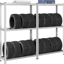 Industriële Opslag*vidaXL 2-laags bandenrekken 2st 110x40x180cm staal&bewerkt hout zilver