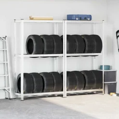 Industriële Opslag*vidaXL 2-laags bandenrekken 2st 110x40x180cm staal&bewerkt hout zilver