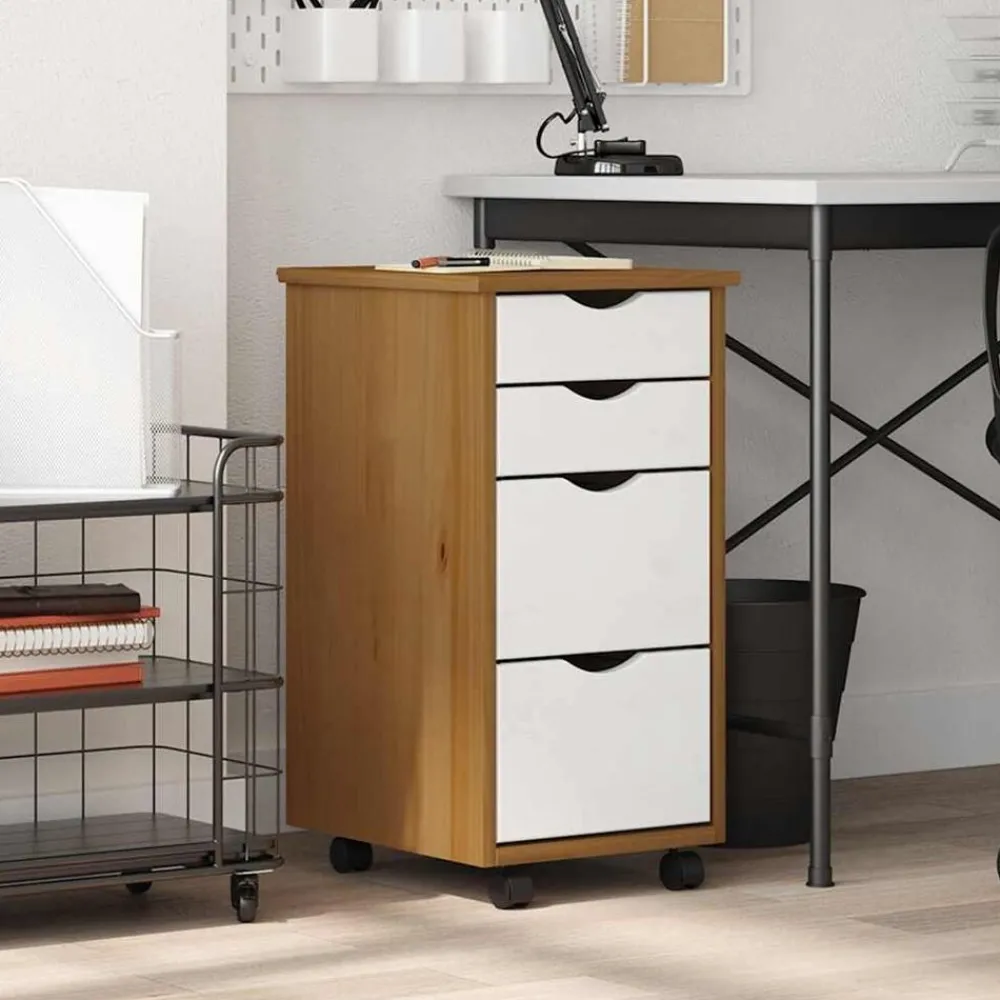 Ladekast MOSS verrijdbaar massief grenenhout honingbruin>vidaXL New
