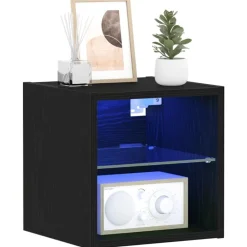 LED Wand Bedside Kast Zwart 30 x 28,5 x 30 cm Bewerkt hout><noscript><img width=