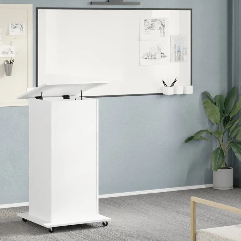 Kantoormeubelen*vidaXL Lessenaar met wielen en lade 55x55x107 cm bewerkt hout Wit