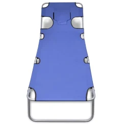 Tuinmeubelen*vidaXL Ligbed inklapbaar met hoofdkussen gepoedercoat staal Blauw