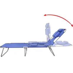 Tuinmeubelen*vidaXL Ligbed inklapbaar met hoofdkussen gepoedercoat staal Blauw