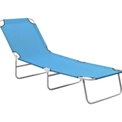 Ligbed inklapbaar staal en stof turquoiseblauw>vidaXL Online