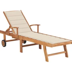 Tuinmeubelen*vidaXL Ligbed met crèmekleurig kussen massief teakhout Cr&egrave;me