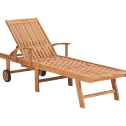 Tuinmeubelen*vidaXL Ligbed met crèmekleurig kussen massief teakhout Cr&egrave;me