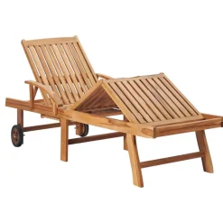 Tuinmeubelen*vidaXL Ligbed met crèmekleurig kussen massief teakhout Cr&egrave;me