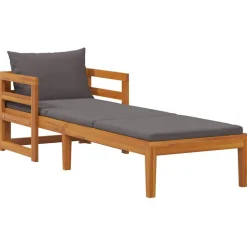 Tuinmeubelen*vidaXL Ligbed met donkergrijze kussens massief acaciahout Donkergrijs