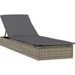 Tuinmeubelen*vidaXL Ligbed met kussen 1 st 201x55x62 cm poly rattan Grijs