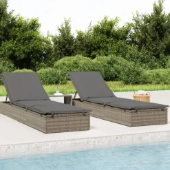 Tuinmeubelen*vidaXL Ligbed met kussen 1 st 201x55x62 cm poly rattan Grijs