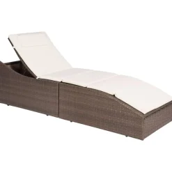Tuinmeubelen*vidaXL Ligbed met kussen poly rattan Bruin