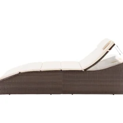 Tuinmeubelen*vidaXL Ligbed met kussen poly rattan Bruin