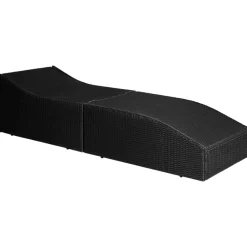 Tuinmeubelen*vidaXL Ligbed met kussen poly rattan zwart Zwart en wit