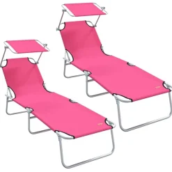 Tuinmeubelen*vidaXL Ligbed met luifel inklapbaar staal magenta Roze