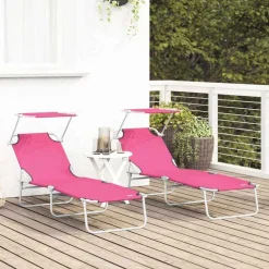Tuinmeubelen*vidaXL Ligbed met luifel inklapbaar staal magenta Roze