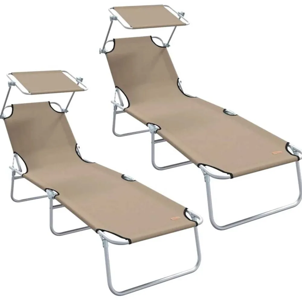 Tuinmeubelen*vidaXL Ligbed met luifel inklapbaar staal Taupe