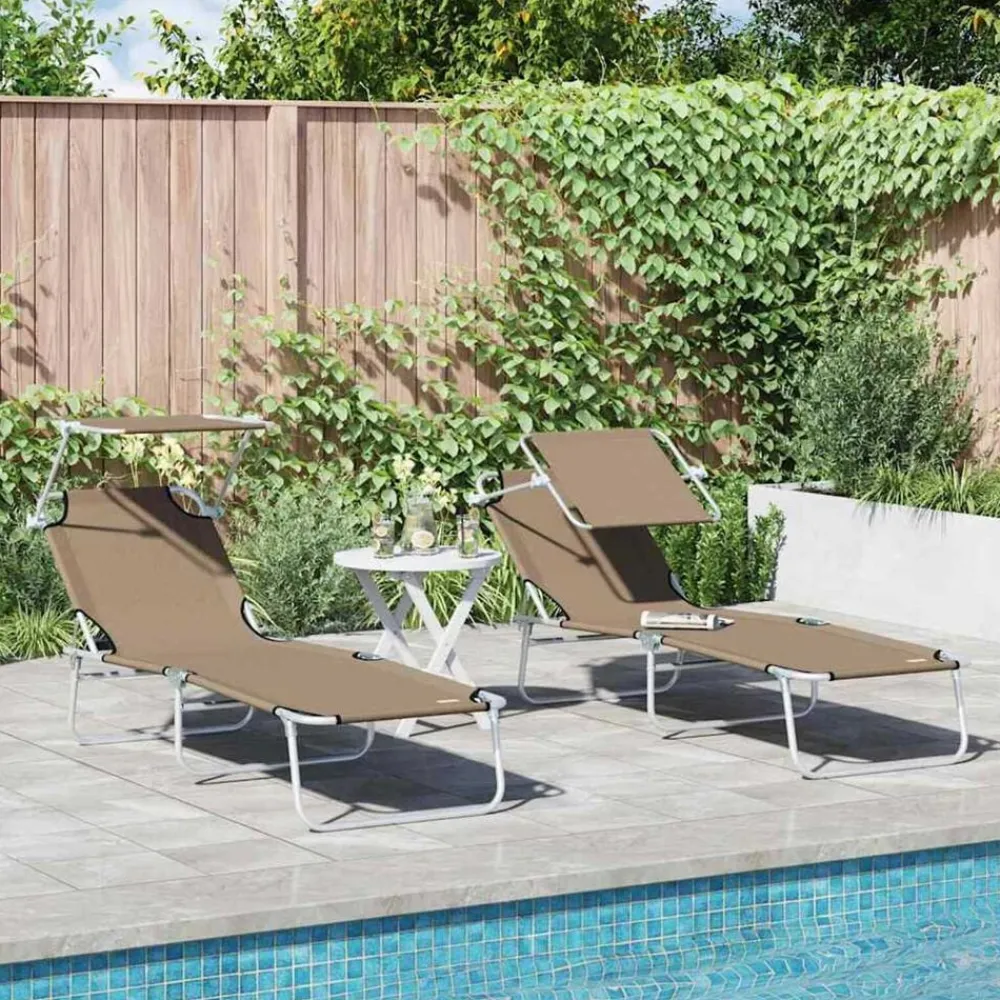 Tuinmeubelen*vidaXL Ligbed met luifel inklapbaar staal Taupe