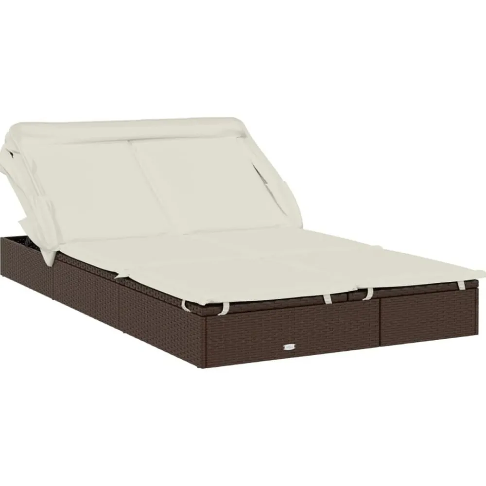 Tuinmeubelen*vidaXL Ligbed 2-persoons met dak 213x118x97 cm poly rattan Bruin