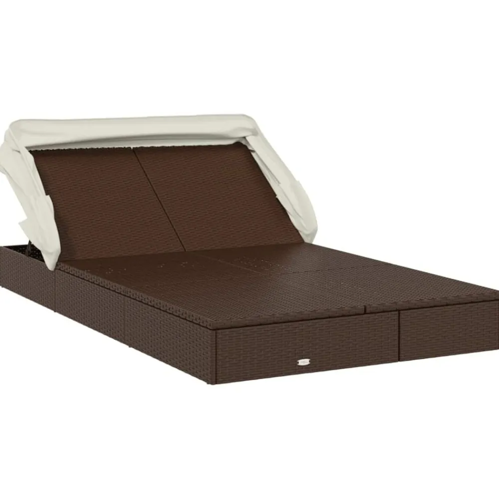 Tuinmeubelen*vidaXL Ligbed 2-persoons met dak 213x118x97 cm poly rattan Bruin