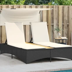 Ligbed 2-persoons met luifel en kussens poly rattan>vidaXL Sale